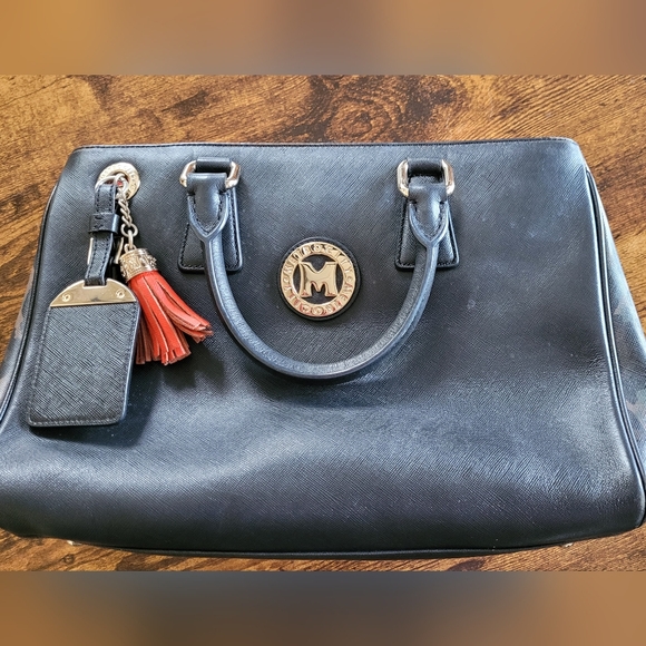 METROCITY black orange handle saffiano bag - Picture 1 of 5
